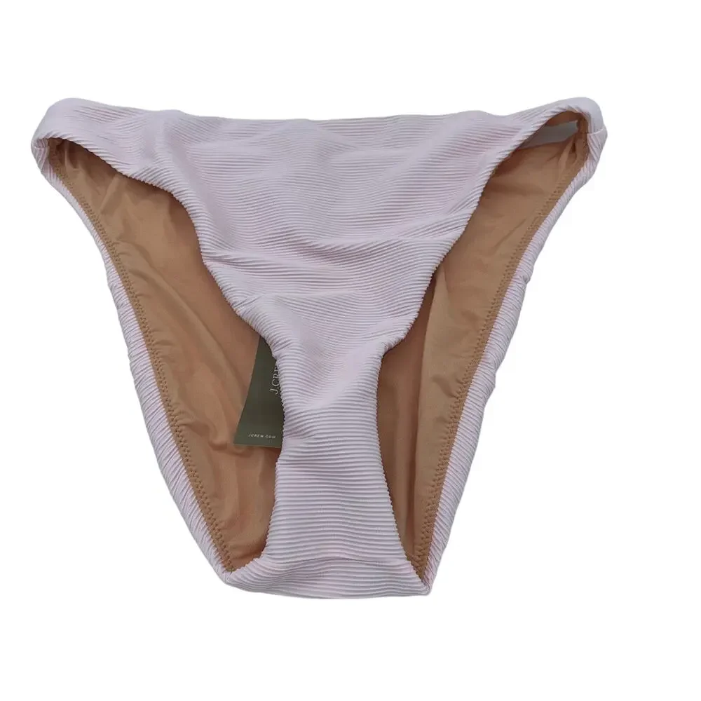 New J. Crew Pink Ribbed High Rise Cheeky Bikini Swim Bathing Suit Bottom Size XS